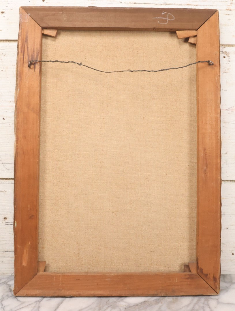 Lot 005 - Vintage Oil On Canvas Painting Of Ethereal Nude Woman Sitting Among Trees And Foliage In The Forest, Note Wear And Tear, 16-1/8" x 23"