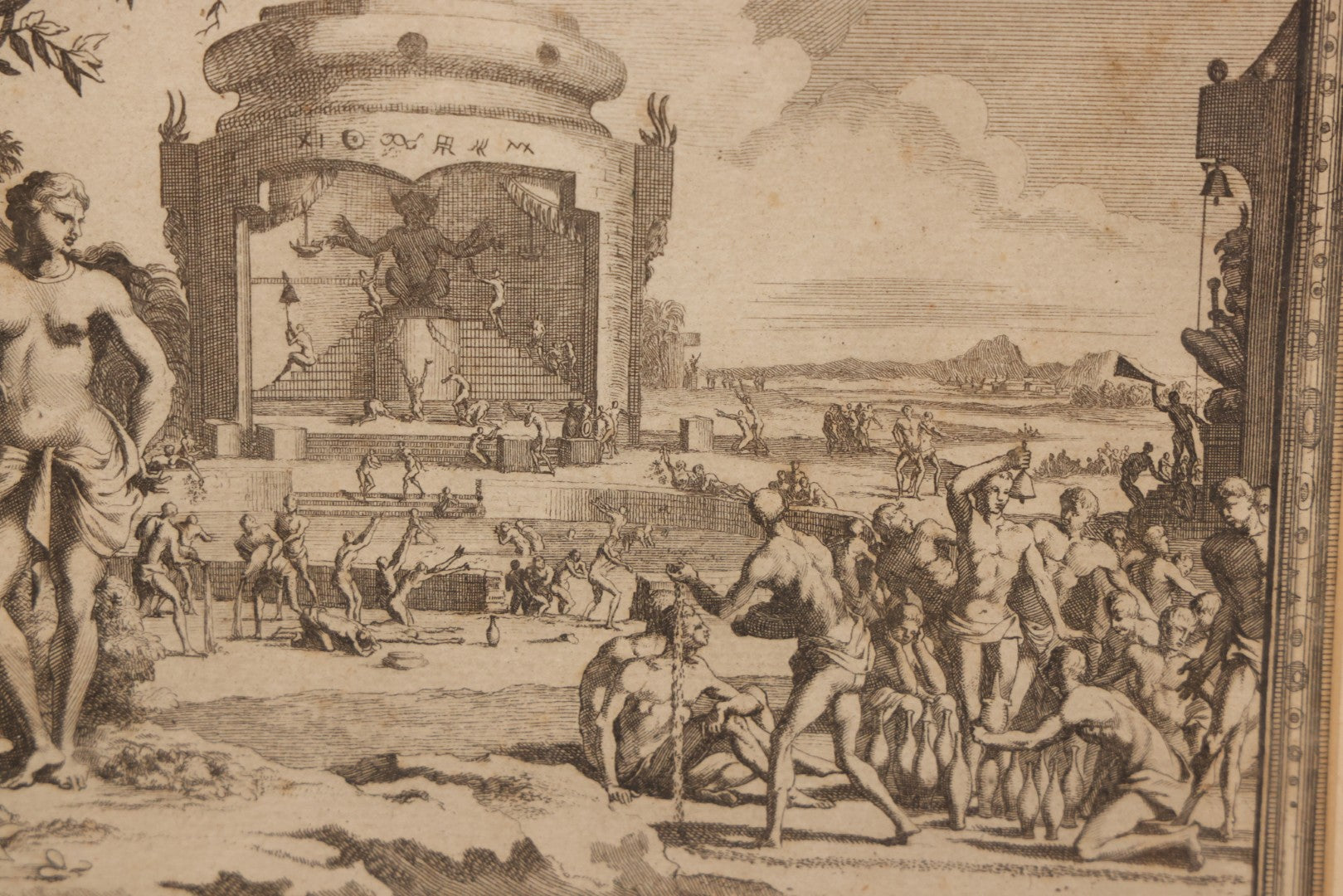 Lot 006 - Antique 18th Century Engraving Titled “Temple Des Idoles Benjanois En Dedans” ("Temple Of The Idols Of The Benjanois, Interior View"), From Pieter Van Der Aa's La Galerie Agréable Du Monde, 1725, In Frame, 11" x 11-3/8"