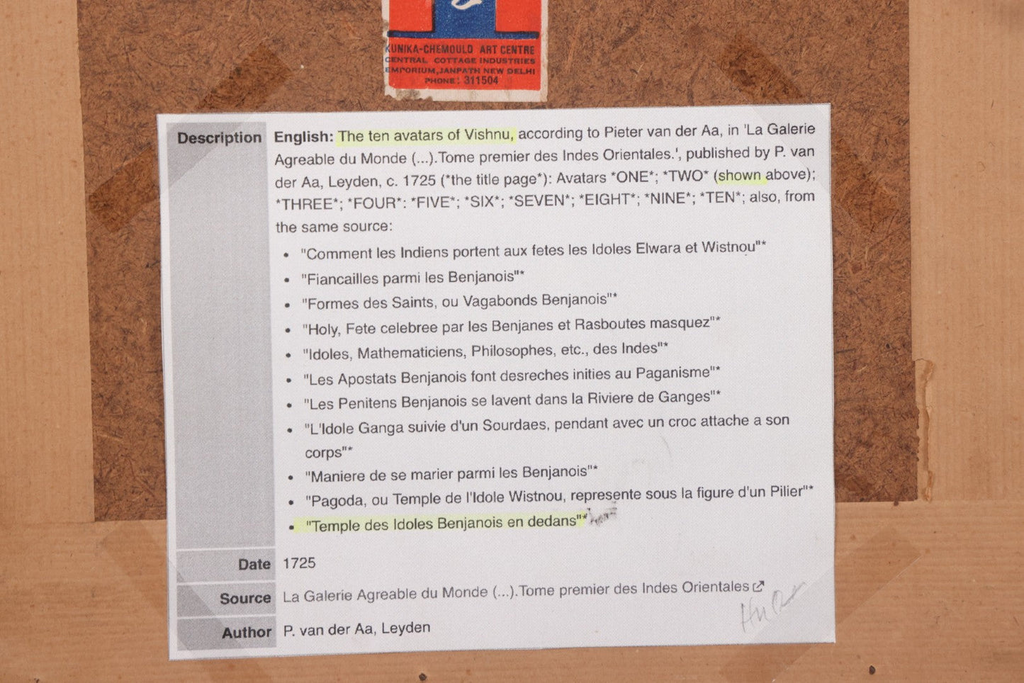 Lot 006 - Antique 18th Century Engraving Titled “Temple Des Idoles Benjanois En Dedans” ("Temple Of The Idols Of The Benjanois, Interior View"), From Pieter Van Der Aa's La Galerie Agréable Du Monde, 1725, In Frame, 11" x 11-3/8"