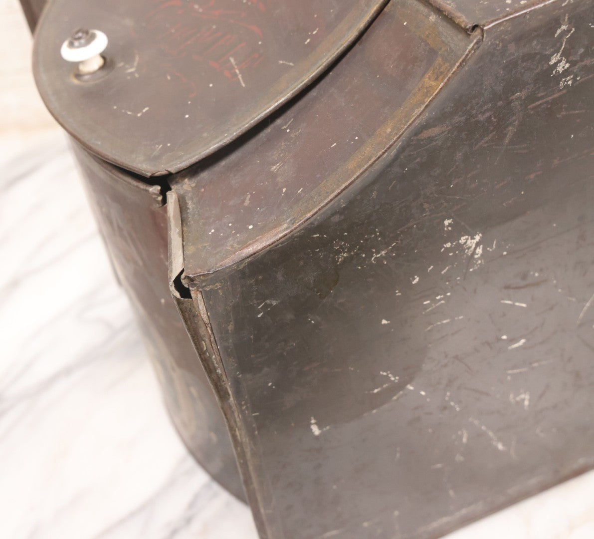 Lot 008 - Antique Hand Painted Mocha Coffee Store Tin With Victorian Woman Cameo Portrait, Painted Lettering, Porcelain Knob