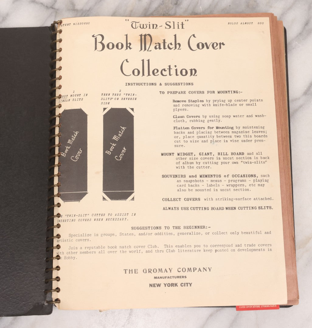 Lot 009 - Vintage Matchbook Cover Collection In "Twin Slit" Album With 100+ Match Book Covers Including Cocoanut Grove Nightclub, Location Of Deadly Fire In Boston, Red Devil Restaurant, New York, Many Others Clubs And Restaurants, Pinups, And More