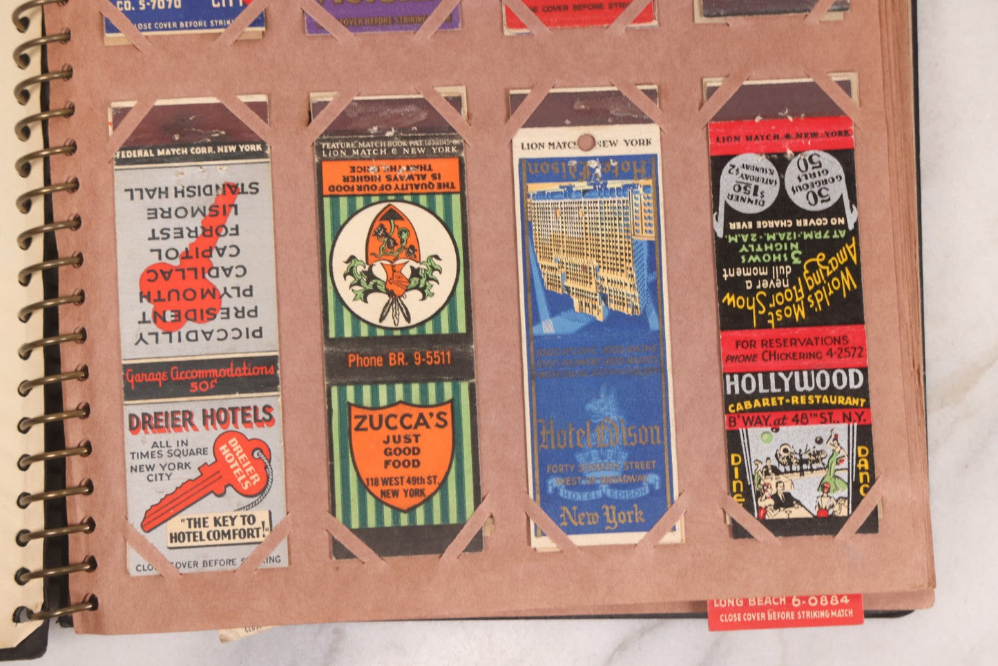 Lot 009 - Vintage Matchbook Cover Collection In "Twin Slit" Album With 100+ Match Book Covers Including Cocoanut Grove Nightclub, Location Of Deadly Fire In Boston, Red Devil Restaurant, New York, Many Others Clubs And Restaurants, Pinups, And More