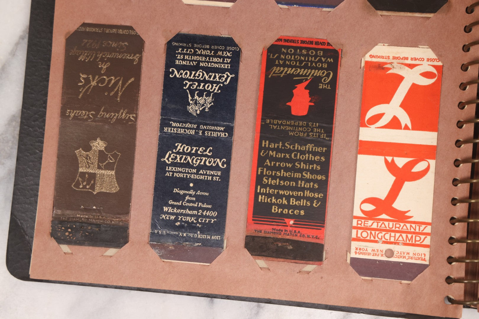 Lot 009 - Vintage Matchbook Cover Collection In "Twin Slit" Album With 100+ Match Book Covers Including Cocoanut Grove Nightclub, Location Of Deadly Fire In Boston, Red Devil Restaurant, New York, Many Others Clubs And Restaurants, Pinups, And More