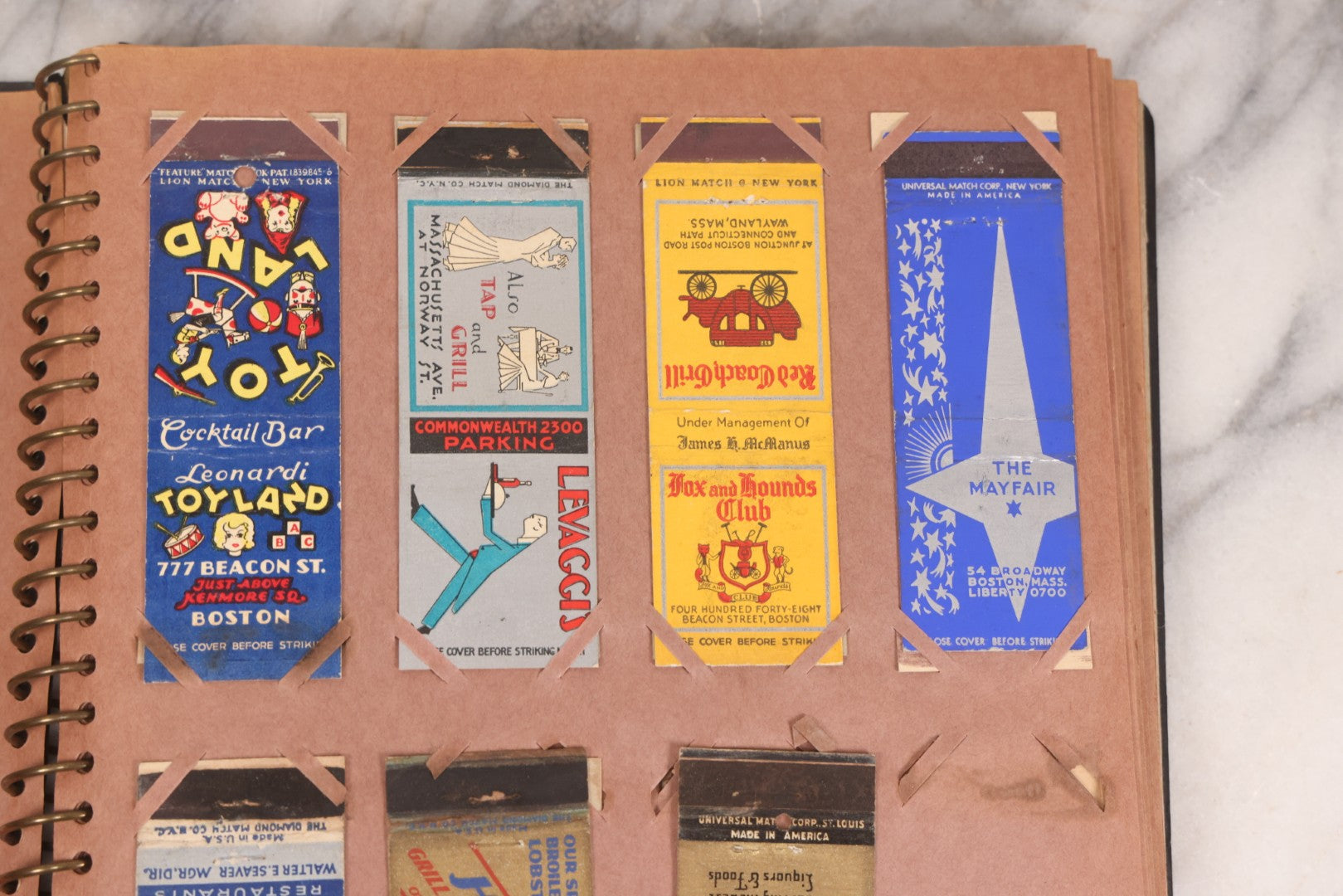 Lot 009 - Vintage Matchbook Cover Collection In "Twin Slit" Album With 100+ Match Book Covers Including Cocoanut Grove Nightclub, Location Of Deadly Fire In Boston, Red Devil Restaurant, New York, Many Others Clubs And Restaurants, Pinups, And More