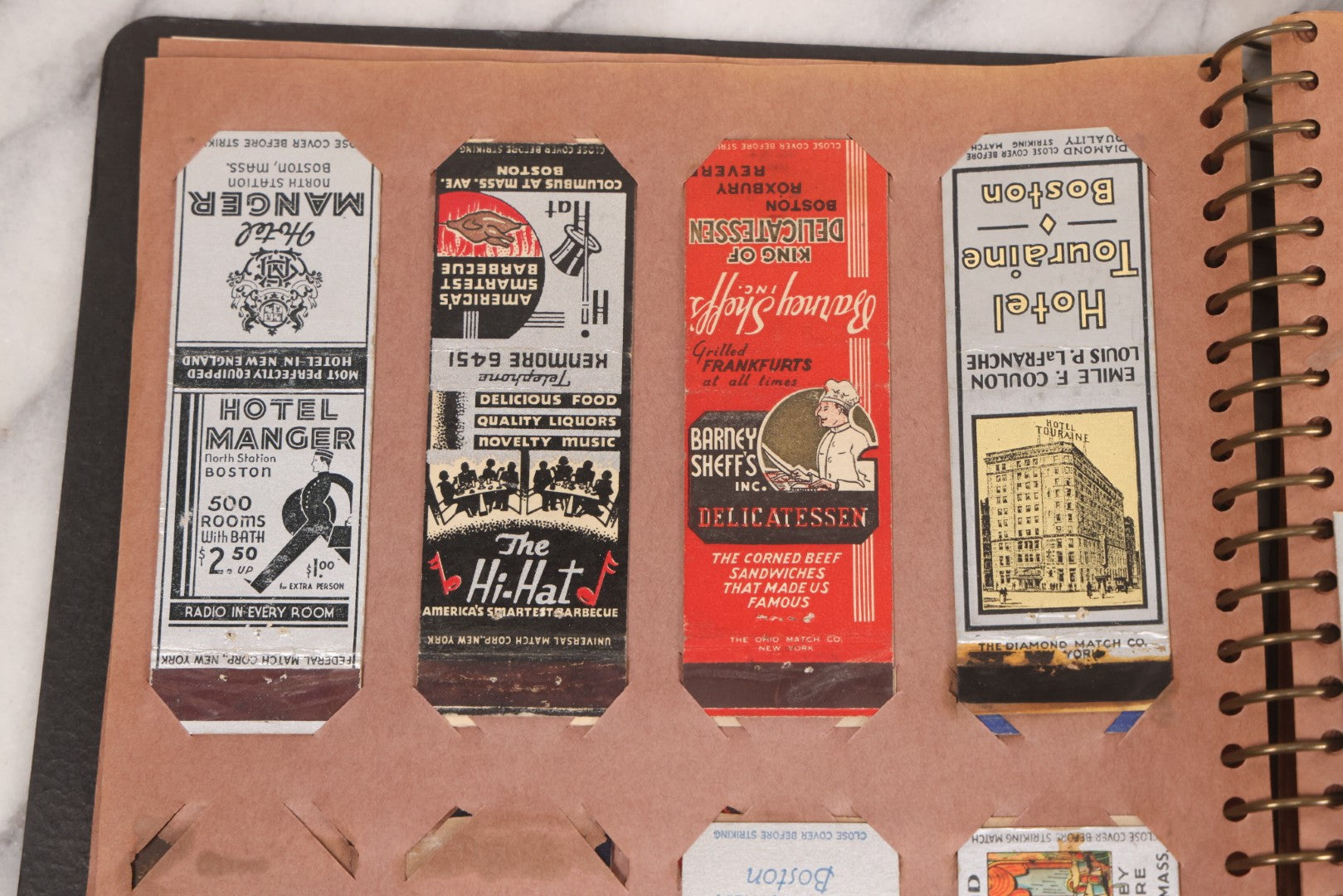 Lot 009 - Vintage Matchbook Cover Collection In "Twin Slit" Album With 100+ Match Book Covers Including Cocoanut Grove Nightclub, Location Of Deadly Fire In Boston, Red Devil Restaurant, New York, Many Others Clubs And Restaurants, Pinups, And More