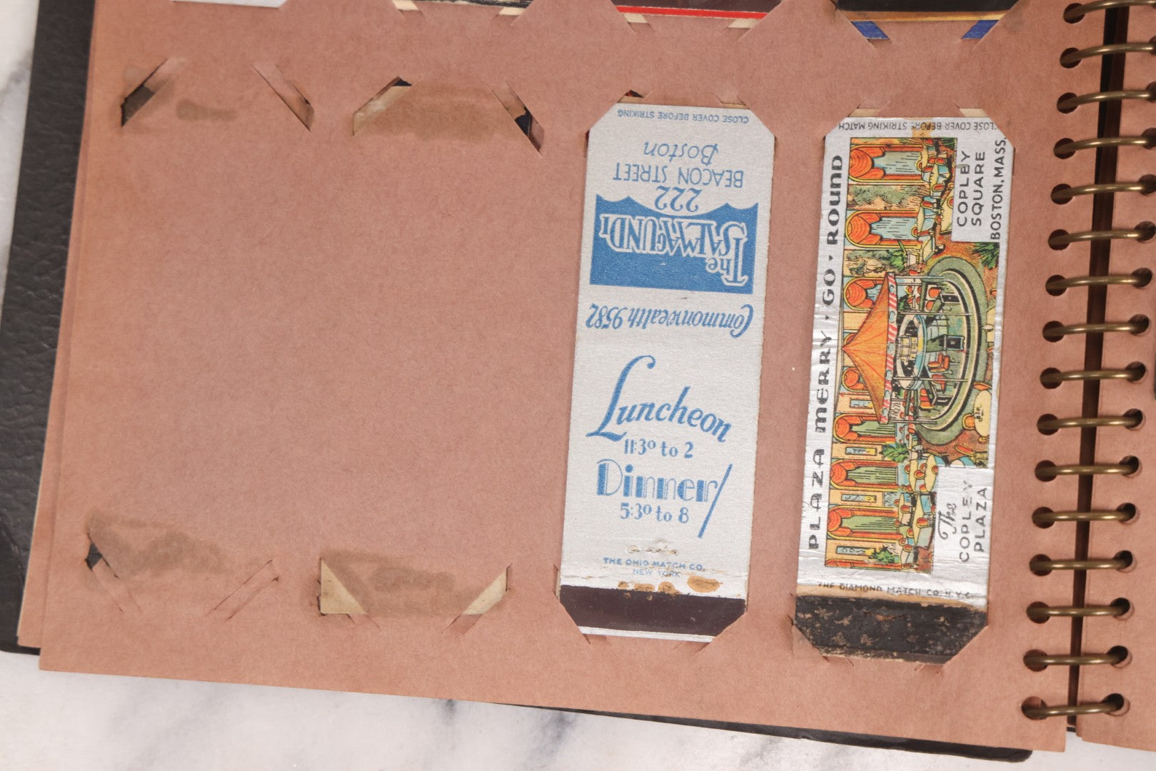 Lot 009 - Vintage Matchbook Cover Collection In "Twin Slit" Album With 100+ Match Book Covers Including Cocoanut Grove Nightclub, Location Of Deadly Fire In Boston, Red Devil Restaurant, New York, Many Others Clubs And Restaurants, Pinups, And More