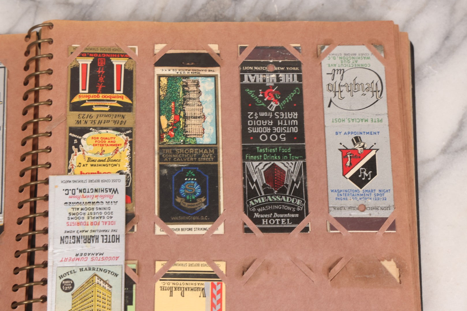 Lot 009 - Vintage Matchbook Cover Collection In "Twin Slit" Album With 100+ Match Book Covers Including Cocoanut Grove Nightclub, Location Of Deadly Fire In Boston, Red Devil Restaurant, New York, Many Others Clubs And Restaurants, Pinups, And More