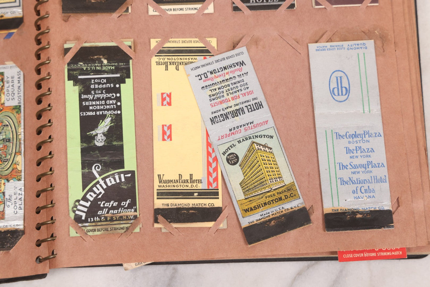 Lot 009 - Vintage Matchbook Cover Collection In "Twin Slit" Album With 100+ Match Book Covers Including Cocoanut Grove Nightclub, Location Of Deadly Fire In Boston, Red Devil Restaurant, New York, Many Others Clubs And Restaurants, Pinups, And More