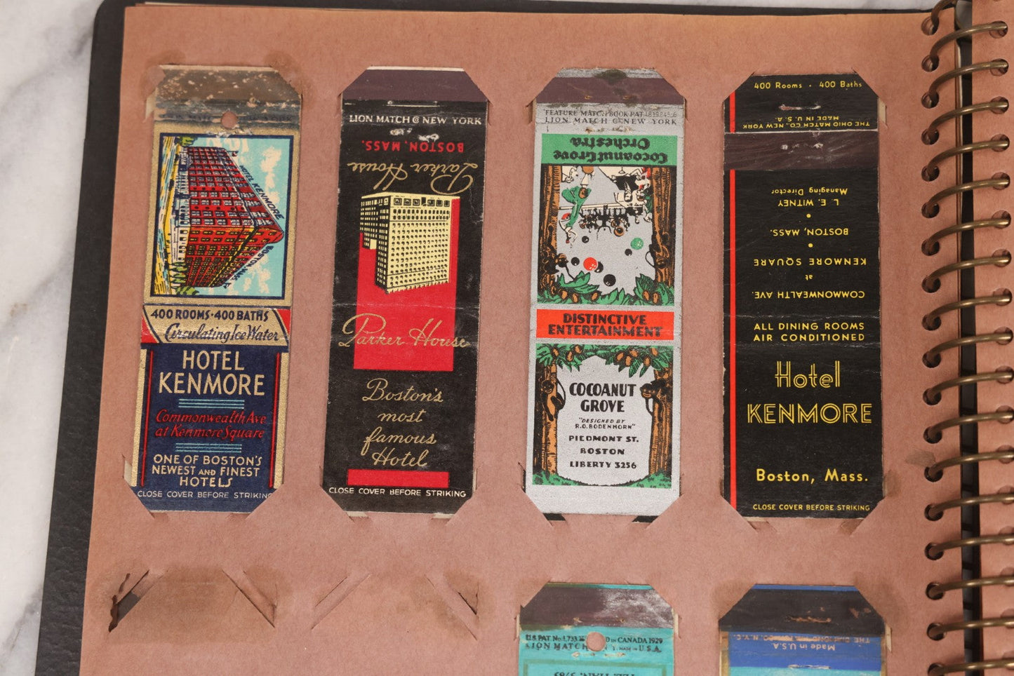 Lot 009 - Vintage Matchbook Cover Collection In "Twin Slit" Album With 100+ Match Book Covers Including Cocoanut Grove Nightclub, Location Of Deadly Fire In Boston, Red Devil Restaurant, New York, Many Others Clubs And Restaurants, Pinups, And More