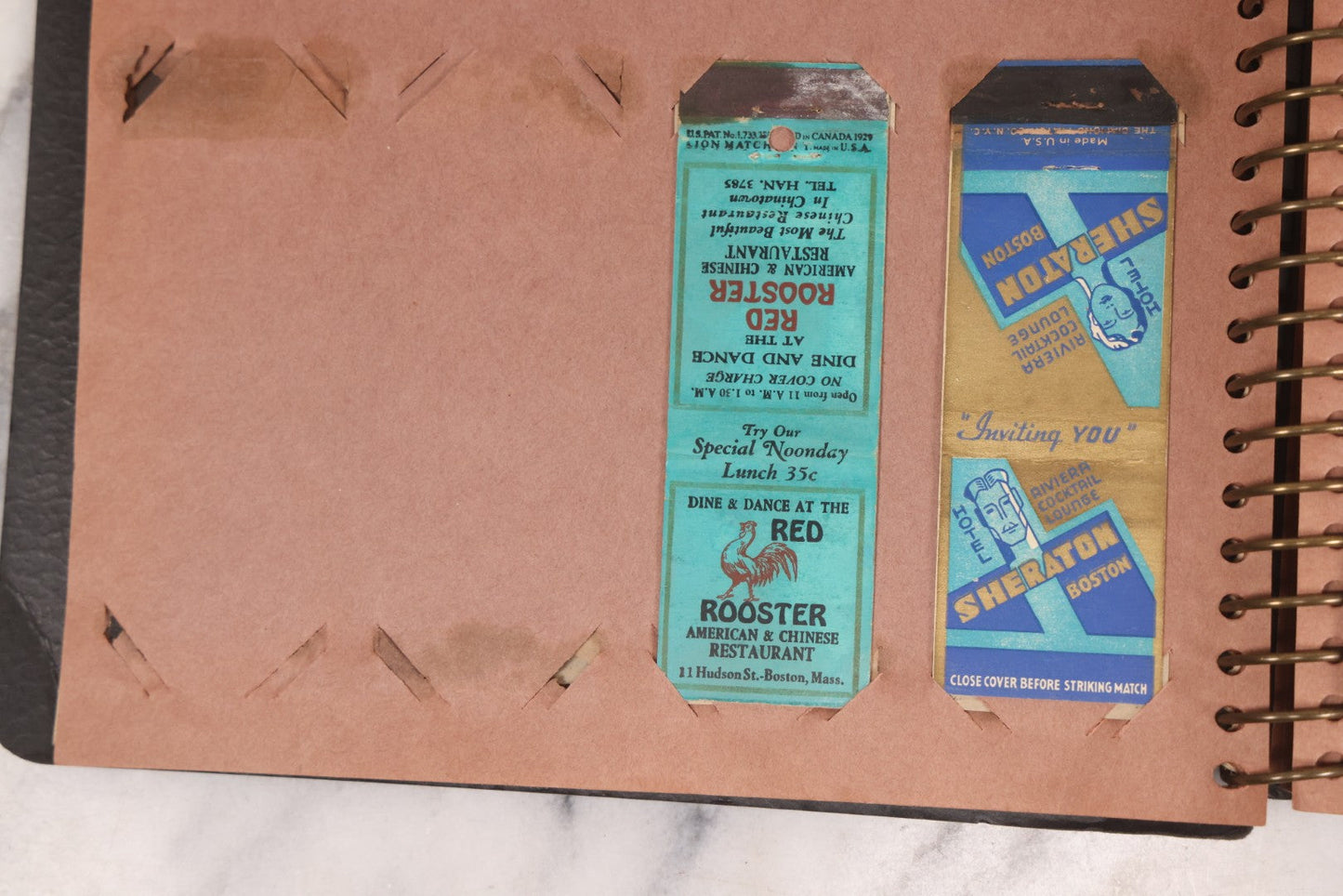 Lot 009 - Vintage Matchbook Cover Collection In "Twin Slit" Album With 100+ Match Book Covers Including Cocoanut Grove Nightclub, Location Of Deadly Fire In Boston, Red Devil Restaurant, New York, Many Others Clubs And Restaurants, Pinups, And More