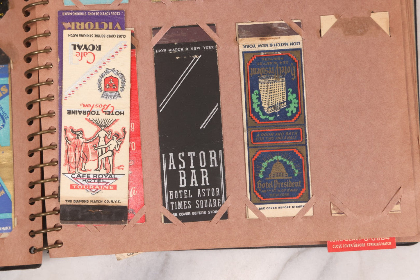 Lot 009 - Vintage Matchbook Cover Collection In "Twin Slit" Album With 100+ Match Book Covers Including Cocoanut Grove Nightclub, Location Of Deadly Fire In Boston, Red Devil Restaurant, New York, Many Others Clubs And Restaurants, Pinups, And More