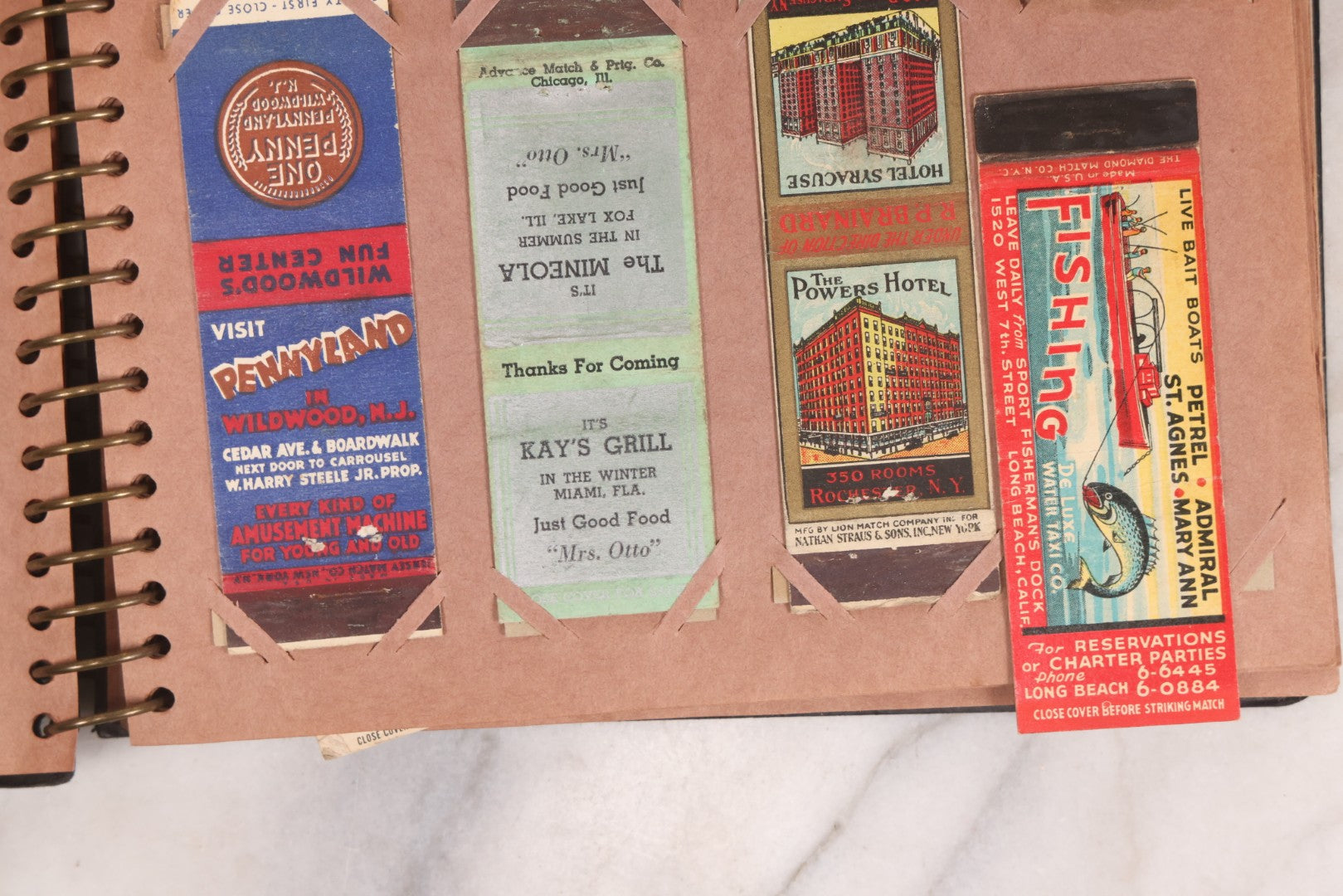 Lot 009 - Vintage Matchbook Cover Collection In "Twin Slit" Album With 100+ Match Book Covers Including Cocoanut Grove Nightclub, Location Of Deadly Fire In Boston, Red Devil Restaurant, New York, Many Others Clubs And Restaurants, Pinups, And More