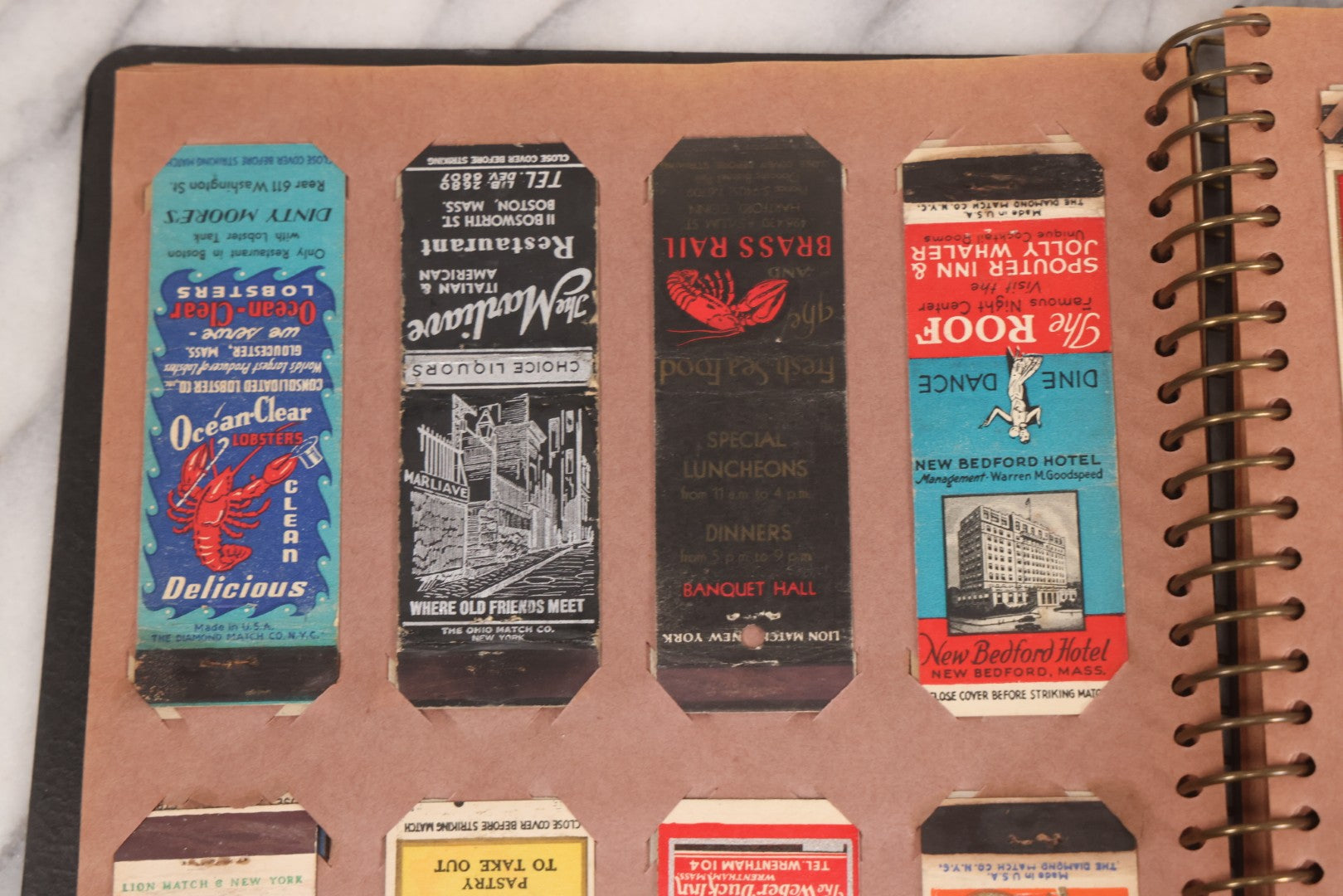Lot 009 - Vintage Matchbook Cover Collection In "Twin Slit" Album With 100+ Match Book Covers Including Cocoanut Grove Nightclub, Location Of Deadly Fire In Boston, Red Devil Restaurant, New York, Many Others Clubs And Restaurants, Pinups, And More
