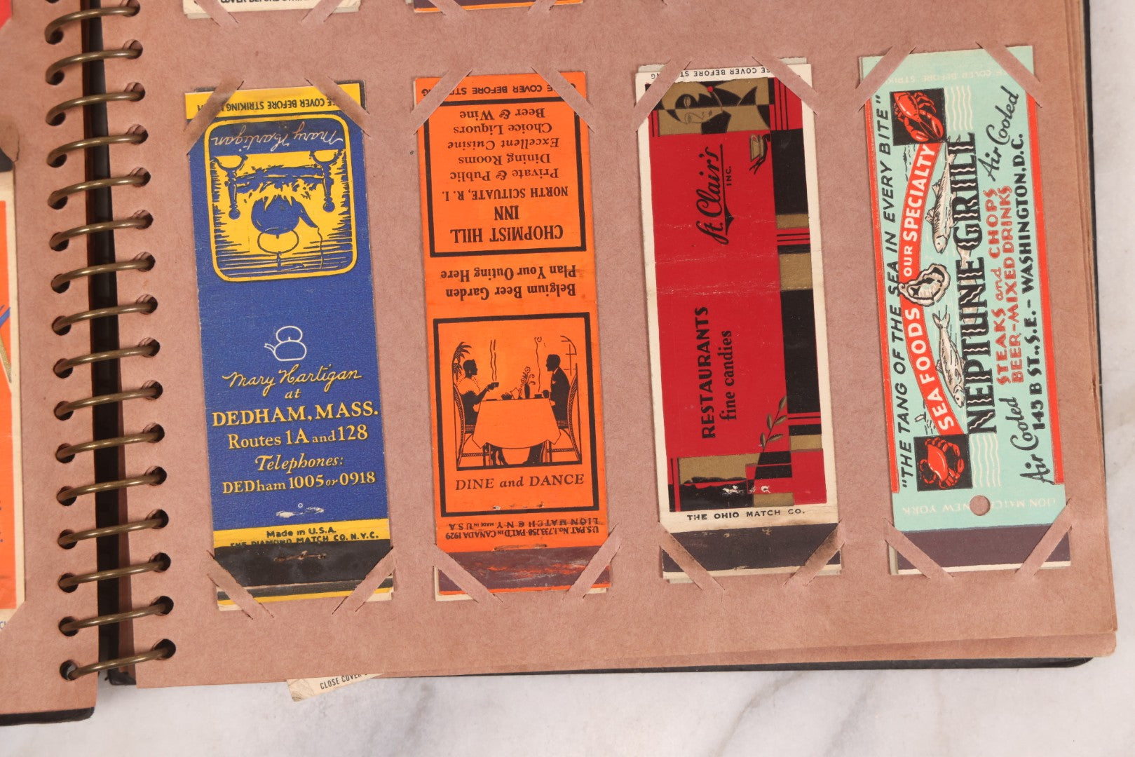 Lot 009 - Vintage Matchbook Cover Collection In "Twin Slit" Album With 100+ Match Book Covers Including Cocoanut Grove Nightclub, Location Of Deadly Fire In Boston, Red Devil Restaurant, New York, Many Others Clubs And Restaurants, Pinups, And More