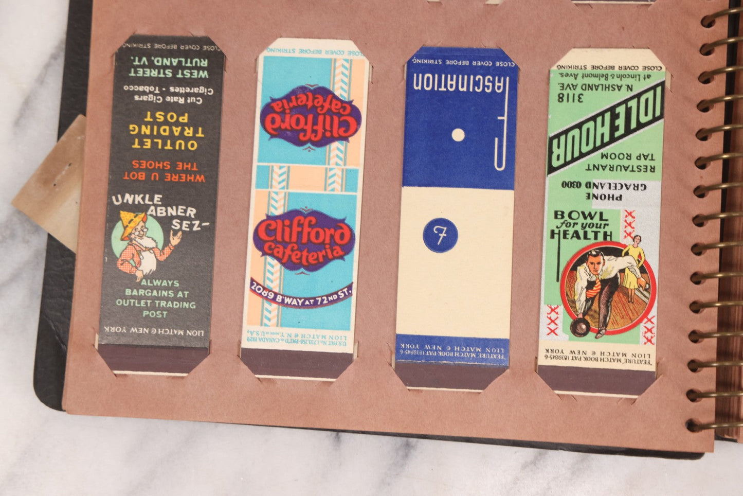 Lot 009 - Vintage Matchbook Cover Collection In "Twin Slit" Album With 100+ Match Book Covers Including Cocoanut Grove Nightclub, Location Of Deadly Fire In Boston, Red Devil Restaurant, New York, Many Others Clubs And Restaurants, Pinups, And More