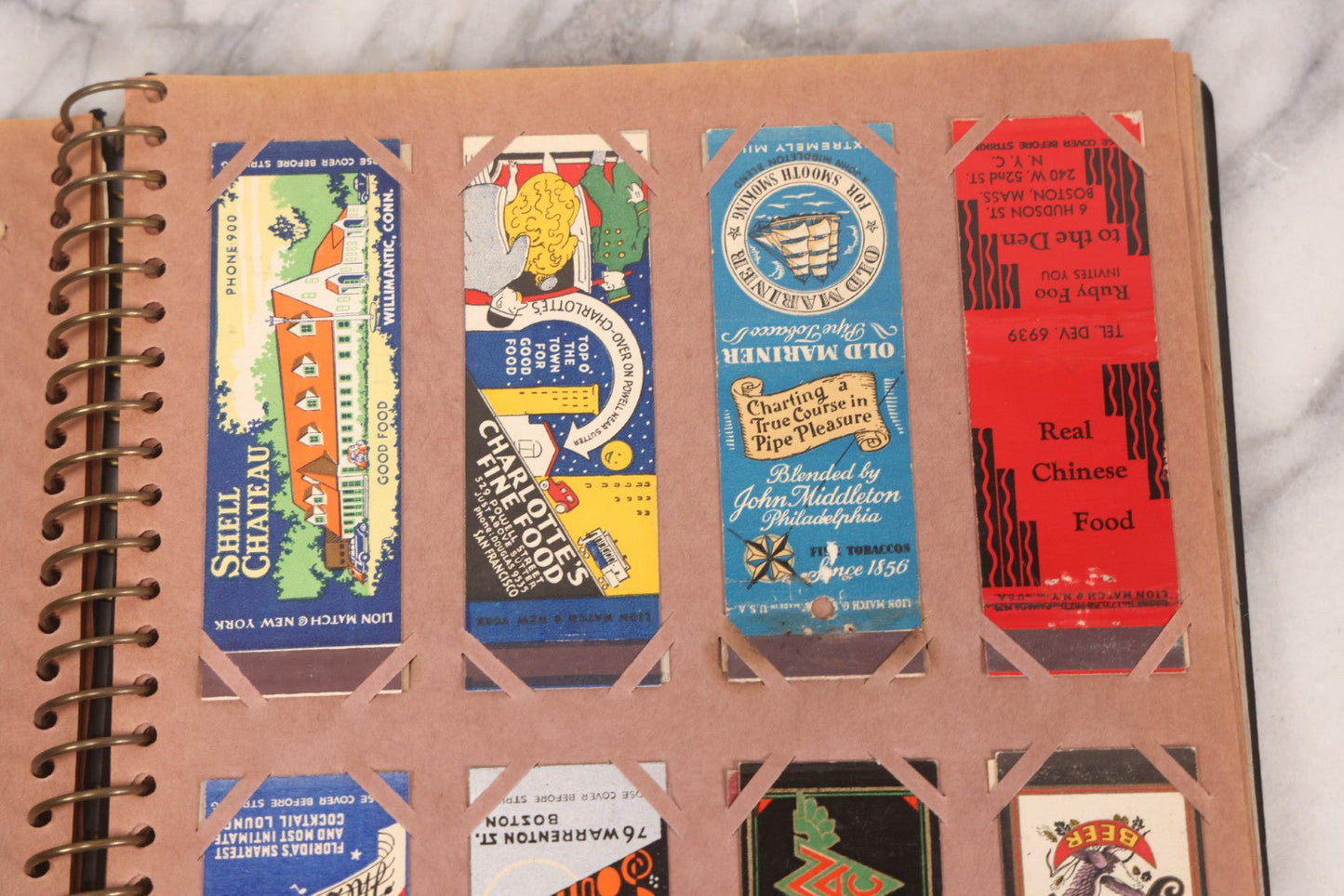 Lot 009 - Vintage Matchbook Cover Collection In "Twin Slit" Album With 100+ Match Book Covers Including Cocoanut Grove Nightclub, Location Of Deadly Fire In Boston, Red Devil Restaurant, New York, Many Others Clubs And Restaurants, Pinups, And More