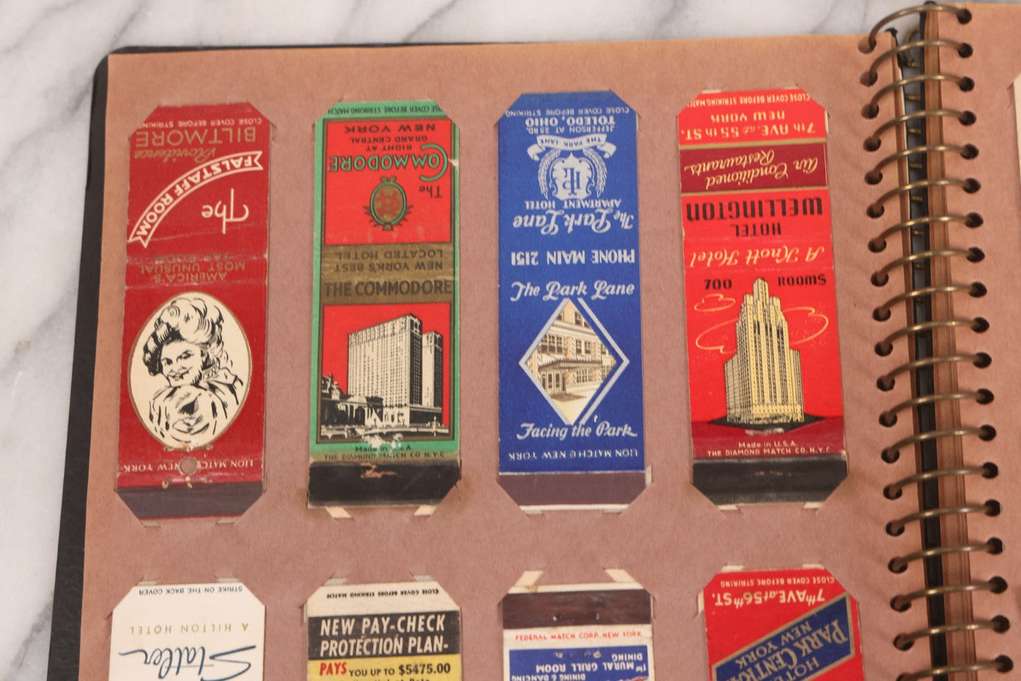 Lot 009 - Vintage Matchbook Cover Collection In "Twin Slit" Album With 100+ Match Book Covers Including Cocoanut Grove Nightclub, Location Of Deadly Fire In Boston, Red Devil Restaurant, New York, Many Others Clubs And Restaurants, Pinups, And More