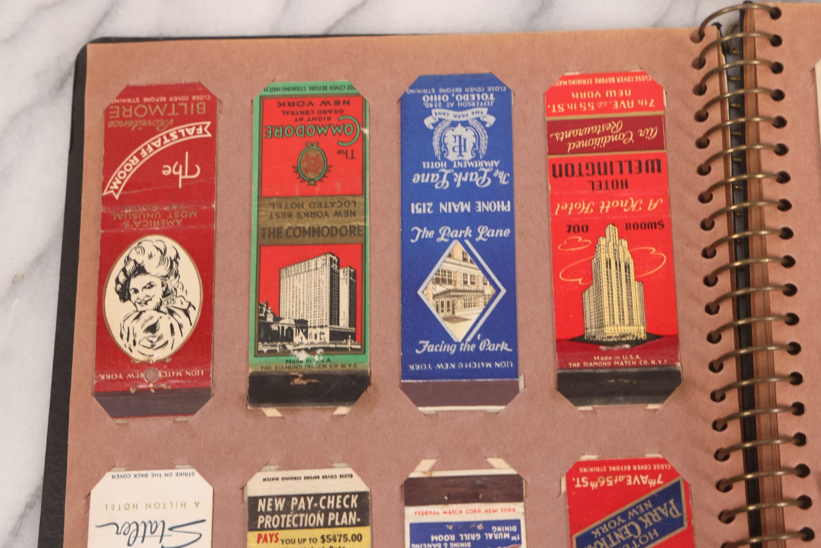 Lot 009 - Vintage Matchbook Cover Collection In "Twin Slit" Album With 100+ Match Book Covers Including Cocoanut Grove Nightclub, Location Of Deadly Fire In Boston, Red Devil Restaurant, New York, Many Others Clubs And Restaurants, Pinups, And More