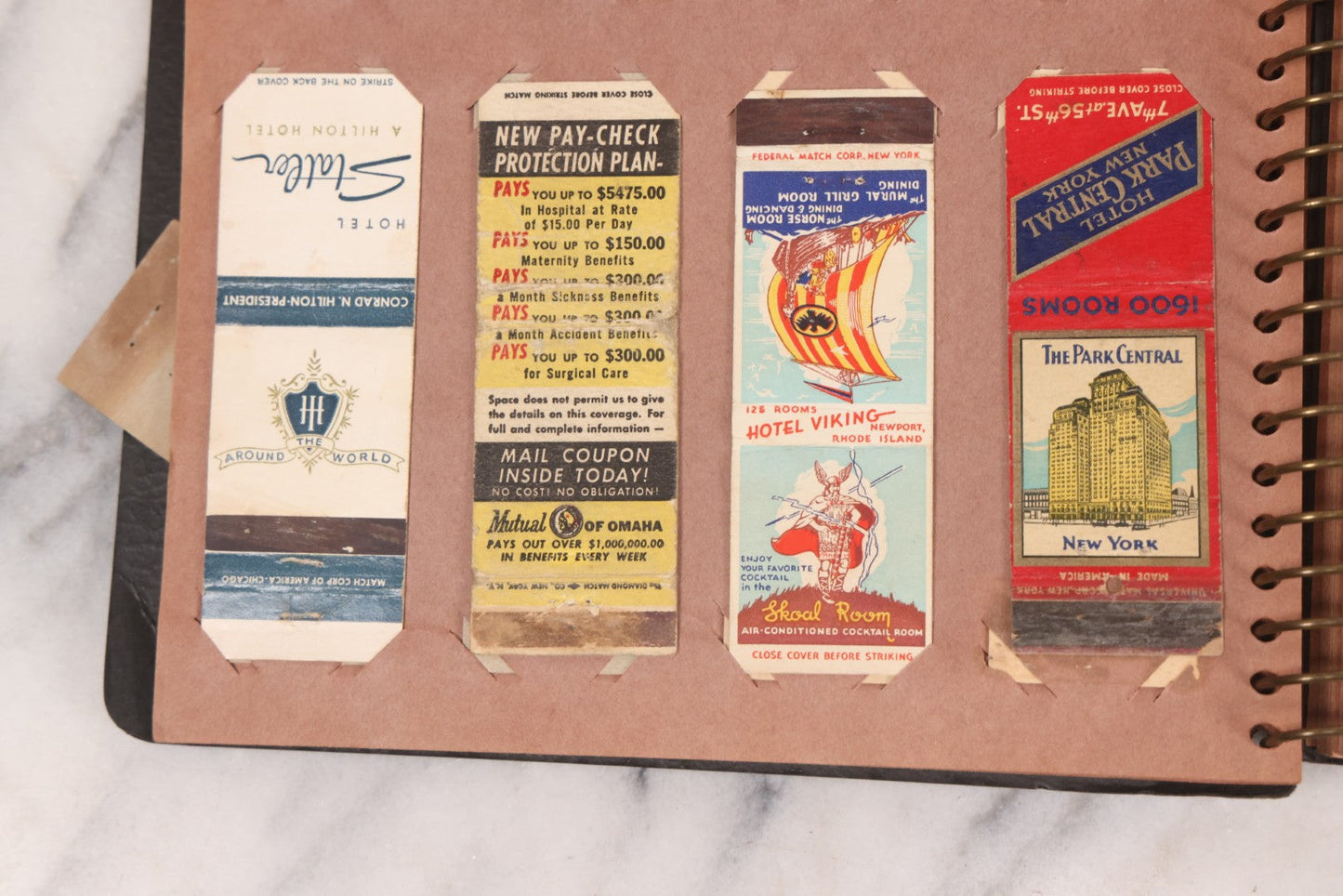 Lot 009 - Vintage Matchbook Cover Collection In "Twin Slit" Album With 100+ Match Book Covers Including Cocoanut Grove Nightclub, Location Of Deadly Fire In Boston, Red Devil Restaurant, New York, Many Others Clubs And Restaurants, Pinups, And More