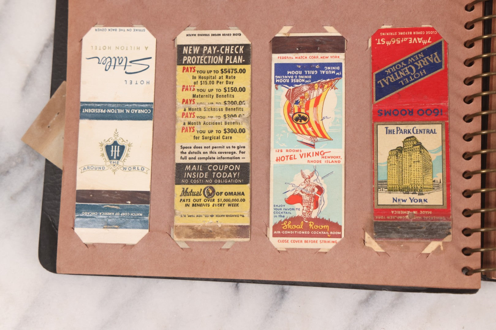 Lot 009 - Vintage Matchbook Cover Collection In "Twin Slit" Album With 100+ Match Book Covers Including Cocoanut Grove Nightclub, Location Of Deadly Fire In Boston, Red Devil Restaurant, New York, Many Others Clubs And Restaurants, Pinups, And More