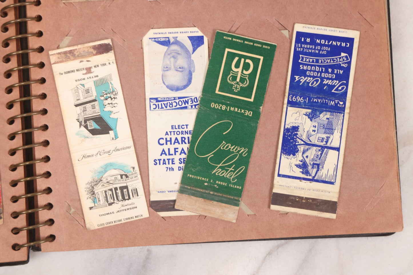 Lot 009 - Vintage Matchbook Cover Collection In "Twin Slit" Album With 100+ Match Book Covers Including Cocoanut Grove Nightclub, Location Of Deadly Fire In Boston, Red Devil Restaurant, New York, Many Others Clubs And Restaurants, Pinups, And More