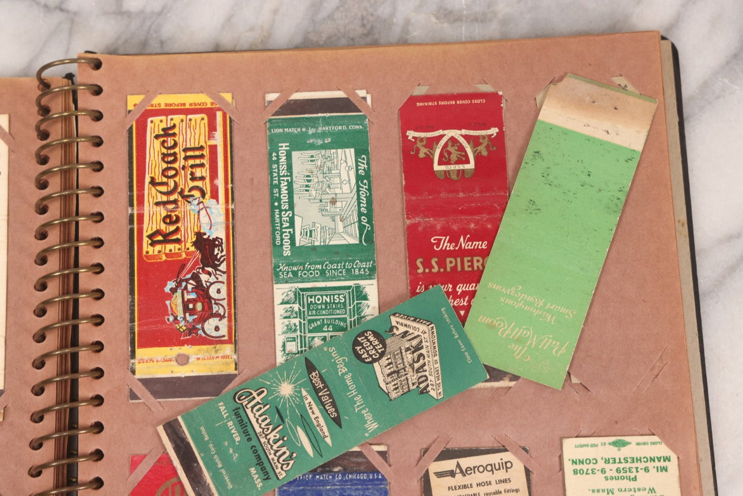 Lot 009 - Vintage Matchbook Cover Collection In "Twin Slit" Album With 100+ Match Book Covers Including Cocoanut Grove Nightclub, Location Of Deadly Fire In Boston, Red Devil Restaurant, New York, Many Others Clubs And Restaurants, Pinups, And More