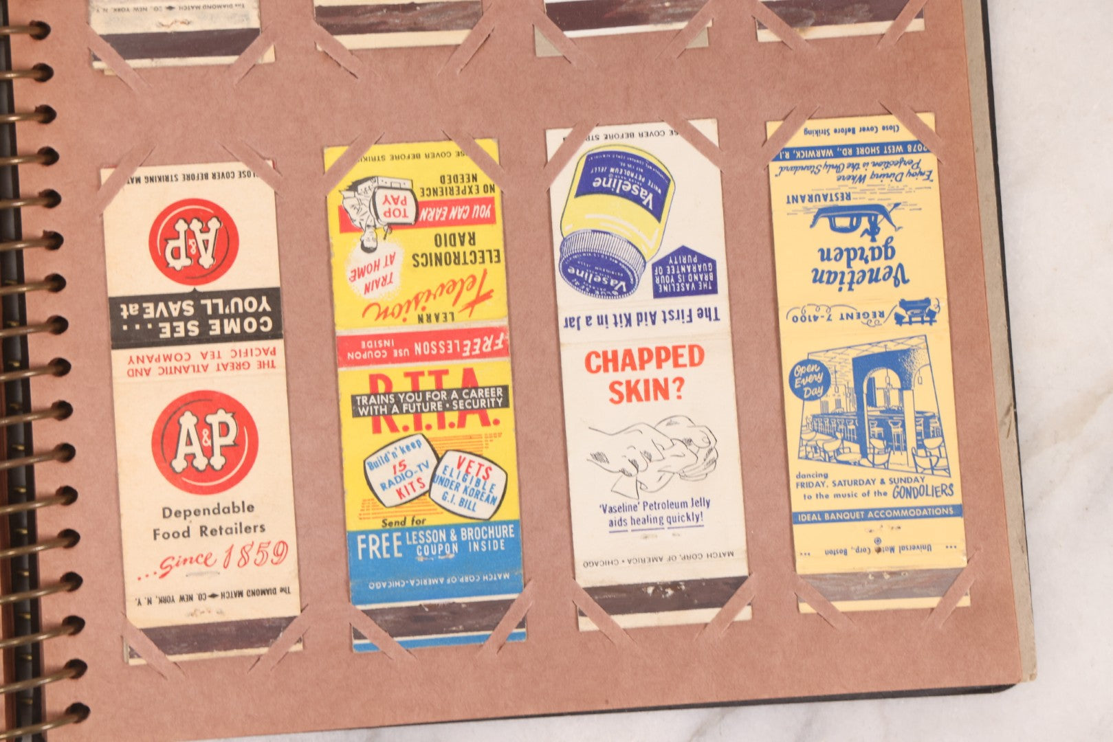 Lot 009 - Vintage Matchbook Cover Collection In "Twin Slit" Album With 100+ Match Book Covers Including Cocoanut Grove Nightclub, Location Of Deadly Fire In Boston, Red Devil Restaurant, New York, Many Others Clubs And Restaurants, Pinups, And More