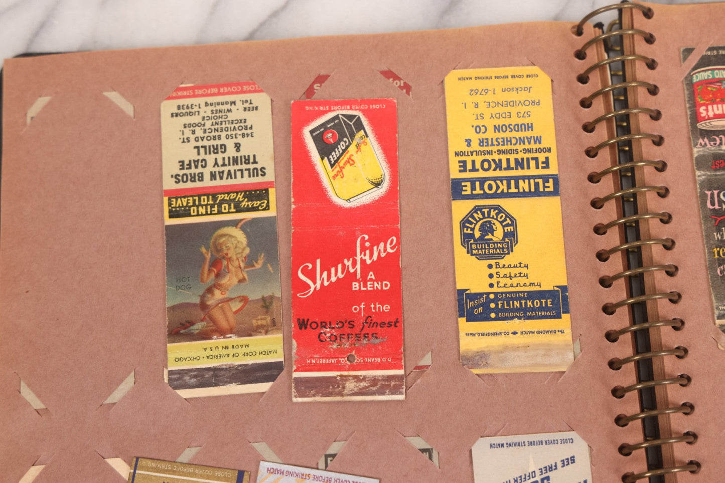 Lot 009 - Vintage Matchbook Cover Collection In "Twin Slit" Album With 100+ Match Book Covers Including Cocoanut Grove Nightclub, Location Of Deadly Fire In Boston, Red Devil Restaurant, New York, Many Others Clubs And Restaurants, Pinups, And More