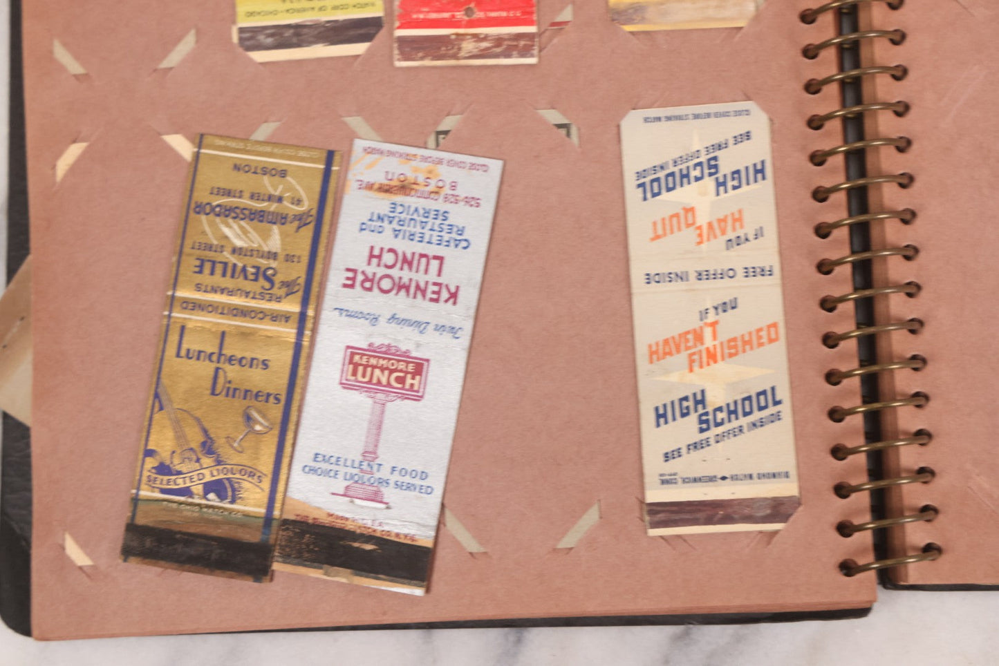 Lot 009 - Vintage Matchbook Cover Collection In "Twin Slit" Album With 100+ Match Book Covers Including Cocoanut Grove Nightclub, Location Of Deadly Fire In Boston, Red Devil Restaurant, New York, Many Others Clubs And Restaurants, Pinups, And More