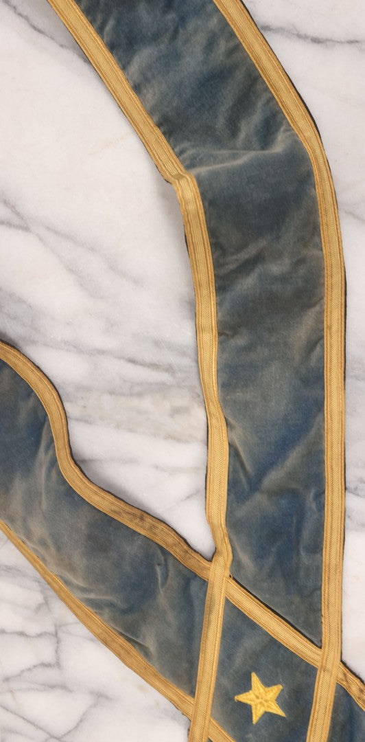 Lot 012 - Grouping Of Three Antique Blue Knights Of Pythias Fraternal Sash Collars With Blue Coloring, Yellow Trim, Star Design, Manufactured By Fuller Regalia & Costume Co., Dorward Trademark, Worcester, Massachusetts