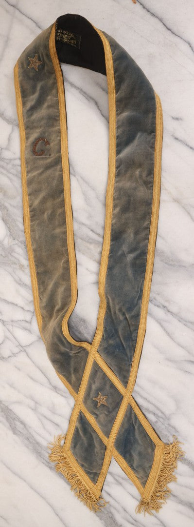 Lot 012 - Grouping Of Three Antique Blue Knights Of Pythias Fraternal Sash Collars With Blue Coloring, Yellow Trim, Star Design, Manufactured By Fuller Regalia & Costume Co., Dorward Trademark, Worcester, Massachusetts