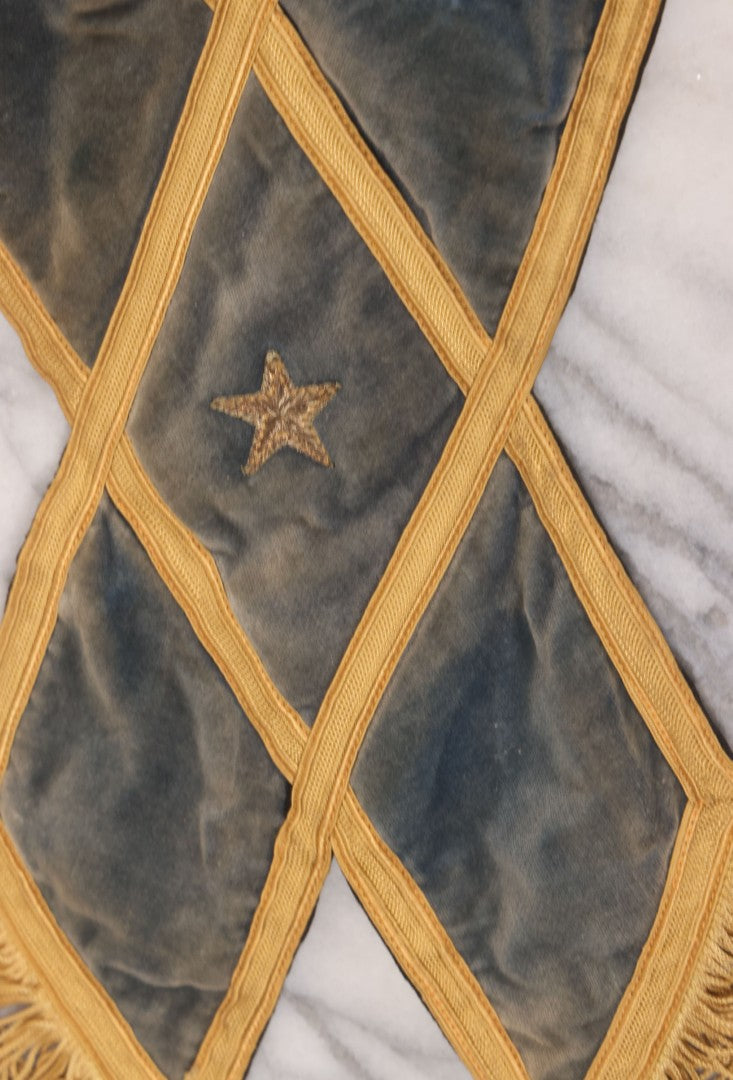 Lot 012 - Grouping Of Three Antique Blue Knights Of Pythias Fraternal Sash Collars With Blue Coloring, Yellow Trim, Star Design, Manufactured By Fuller Regalia & Costume Co., Dorward Trademark, Worcester, Massachusetts