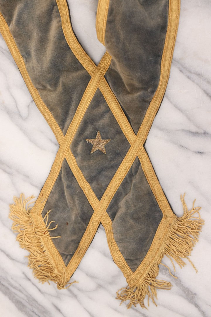 Lot 012 - Grouping Of Three Antique Blue Knights Of Pythias Fraternal Sash Collars With Blue Coloring, Yellow Trim, Star Design, Manufactured By Fuller Regalia & Costume Co., Dorward Trademark, Worcester, Massachusetts