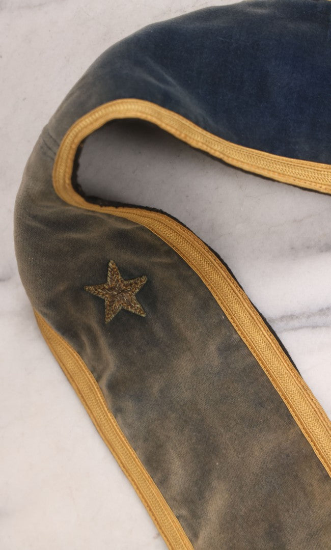 Lot 012 - Grouping Of Three Antique Blue Knights Of Pythias Fraternal Sash Collars With Blue Coloring, Yellow Trim, Star Design, Manufactured By Fuller Regalia & Costume Co., Dorward Trademark, Worcester, Massachusetts