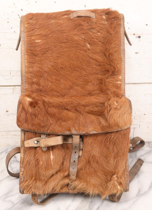 Lot 015 - Vintage Swiss Army Leather Hide And Canvas Backpack Rucksack, Marked "R. Buck Kleinwangen 43," Circa Mid 20th Century, World War Two Era, As Found, Note Wear And Tear