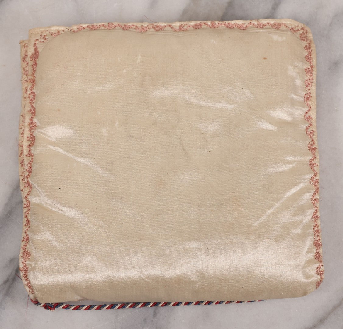 Lot 019 - Antique World War One Commemorative Souvenir "Forget-Me-Not" Silk Pillow Pouch With 48-Star Flag, Graphics Of Soldier And Sweetheart, "Spirit Of 1917"