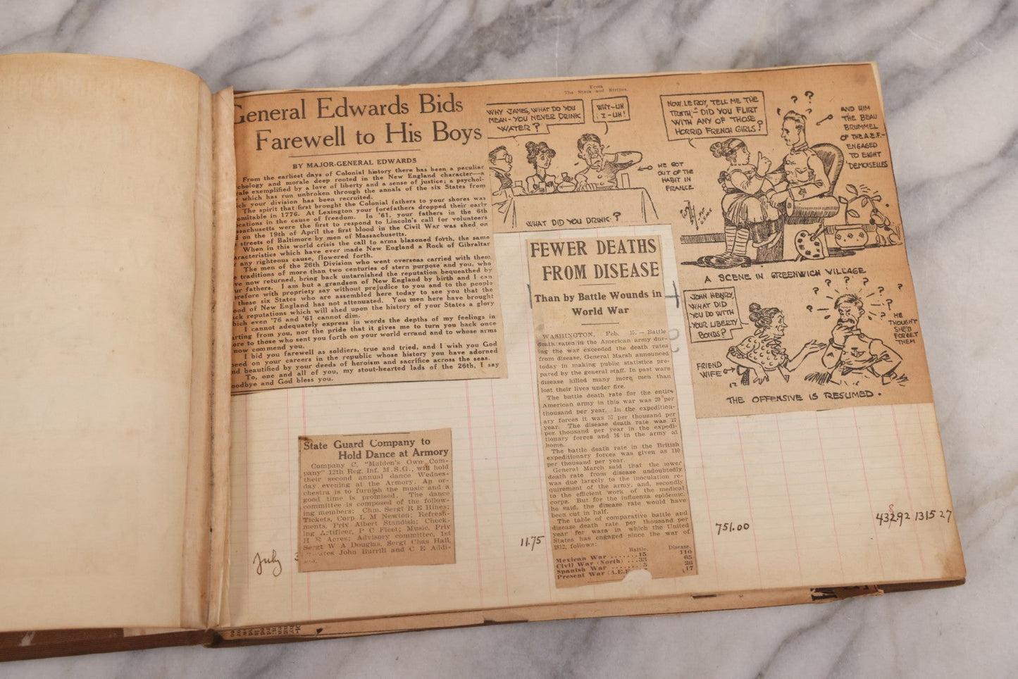 Lot 020 - Antique World War One Newspaper Clipping Scrapbook Album Documenting The End Of The War, 1918 And 1919