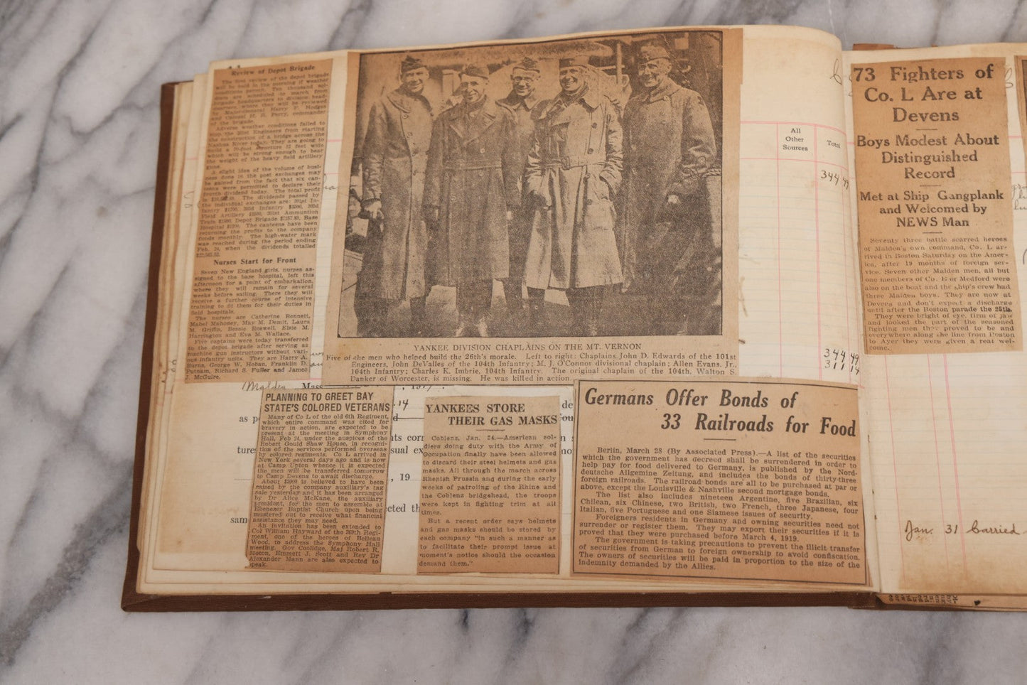 Lot 020 - Antique World War One Newspaper Clipping Scrapbook Album Documenting The End Of The War, 1918 And 1919