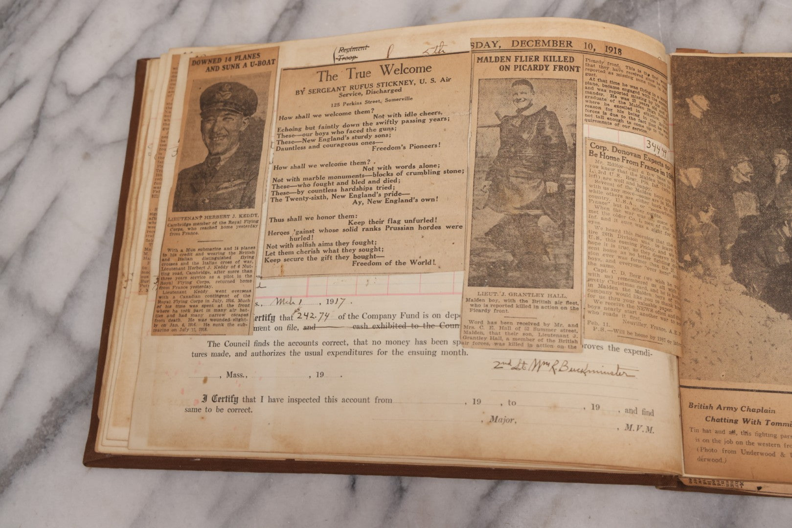 Lot 020 - Antique World War One Newspaper Clipping Scrapbook Album Documenting The End Of The War, 1918 And 1919