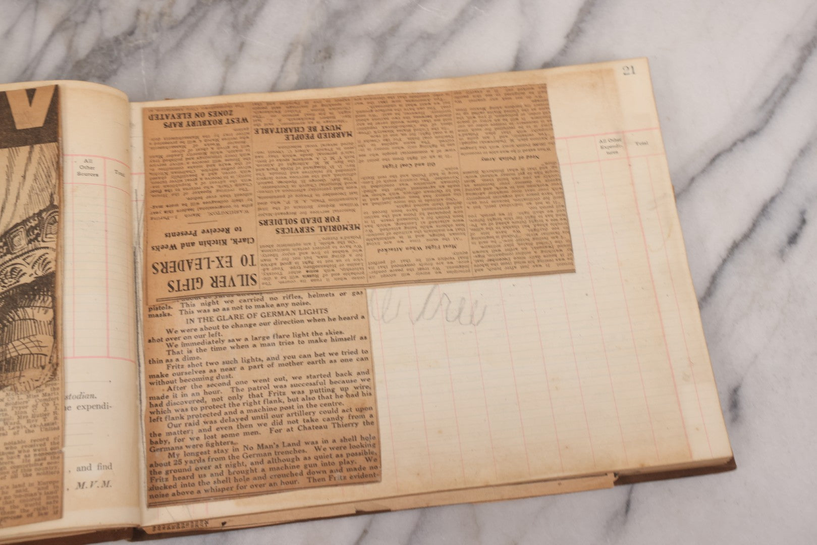 Lot 020 - Antique World War One Newspaper Clipping Scrapbook Album Documenting The End Of The War, 1918 And 1919