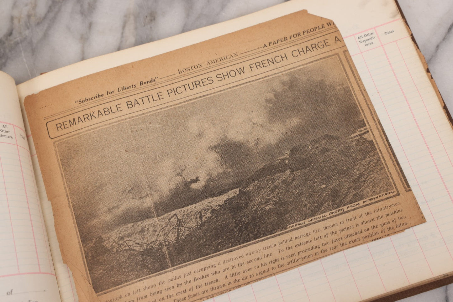 Lot 020 - Antique World War One Newspaper Clipping Scrapbook Album Documenting The End Of The War, 1918 And 1919