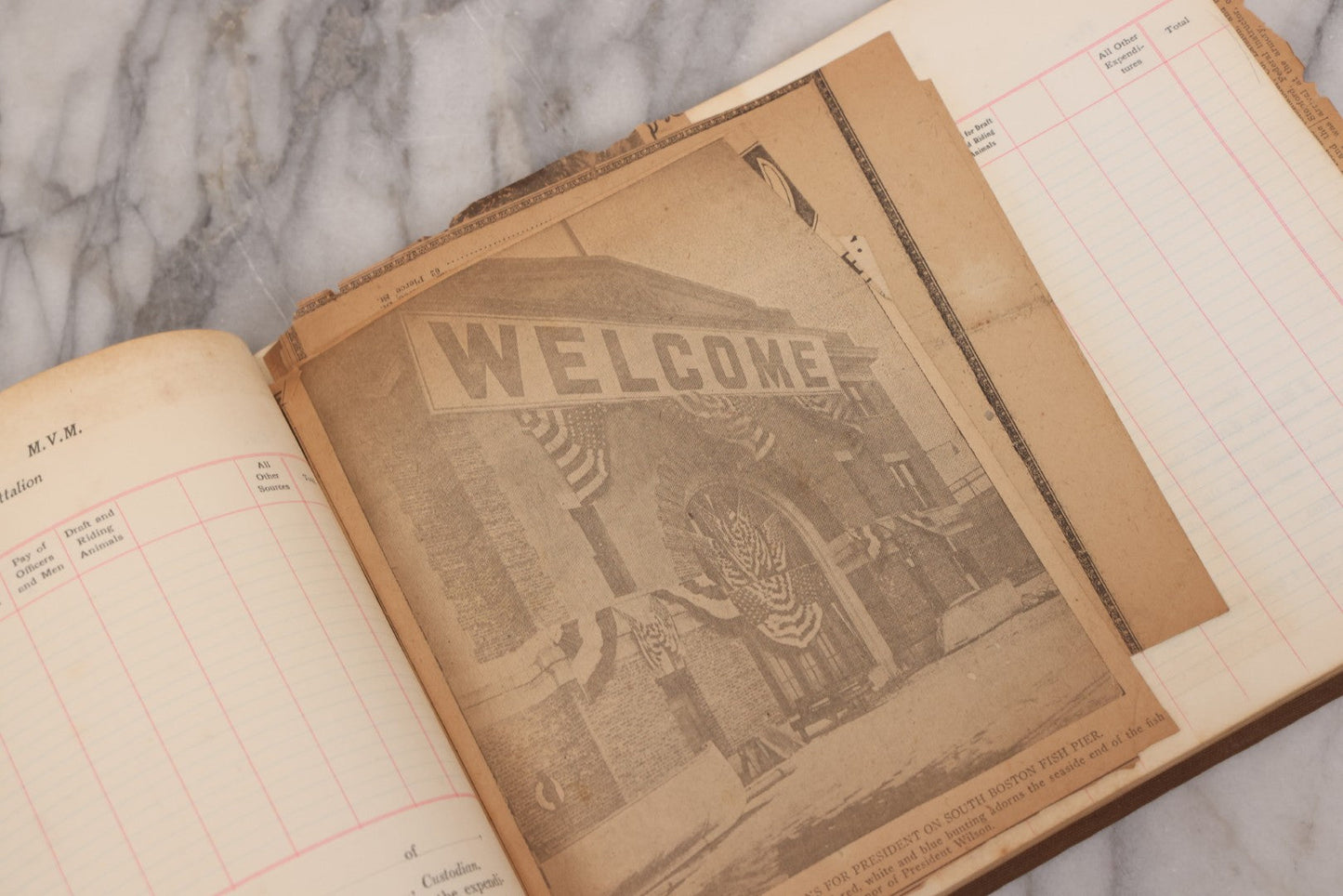 Lot 020 - Antique World War One Newspaper Clipping Scrapbook Album Documenting The End Of The War, 1918 And 1919