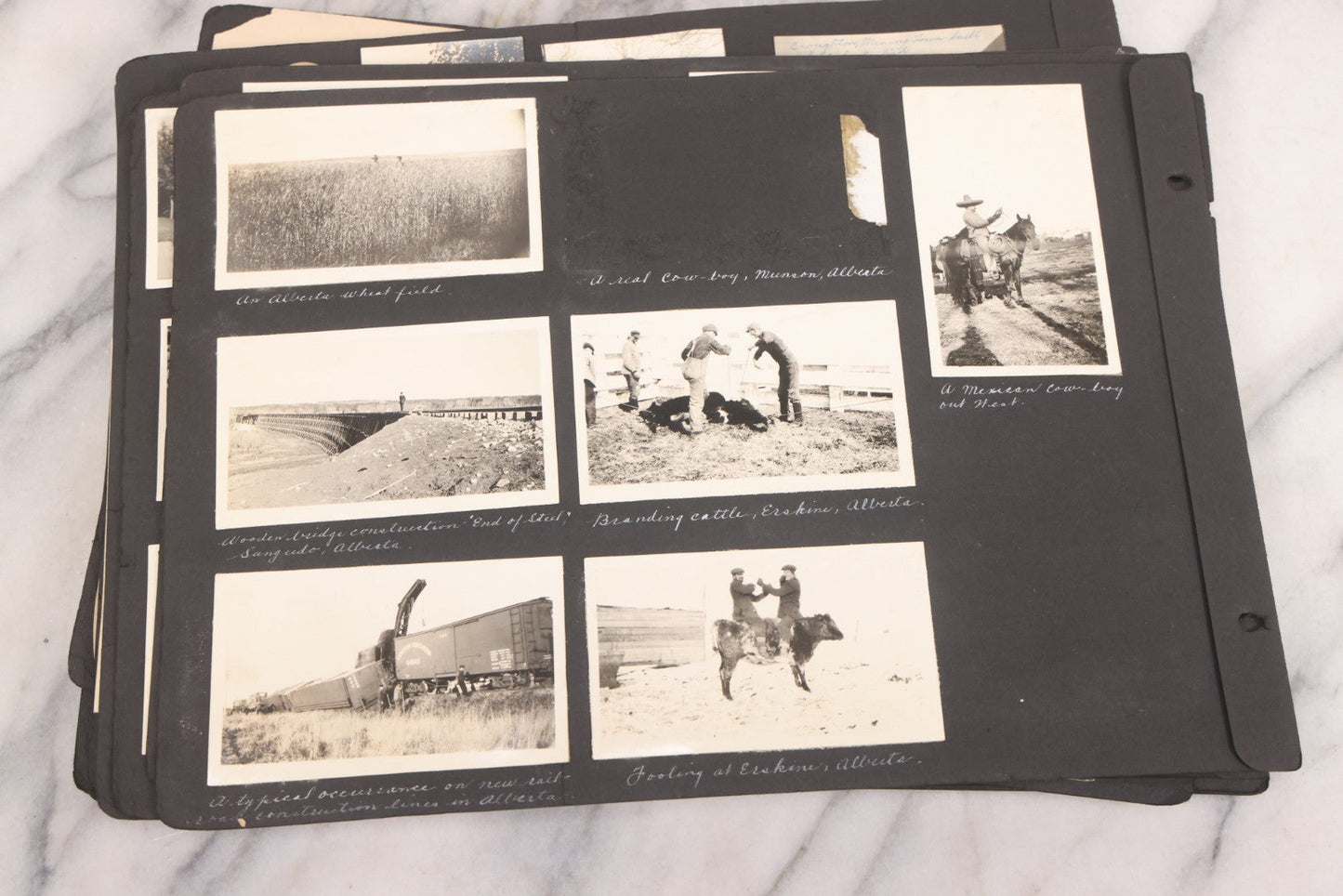 Lot 021 - Antique Snapshot Photo Album Containing 250+ Photographs Including Many Photos Of British Columbia, Railroad Accident, Bears And Bear Hunting, Animals, Cars, And Children, Circa 1905-1920, Note Pages Loose, No Covers