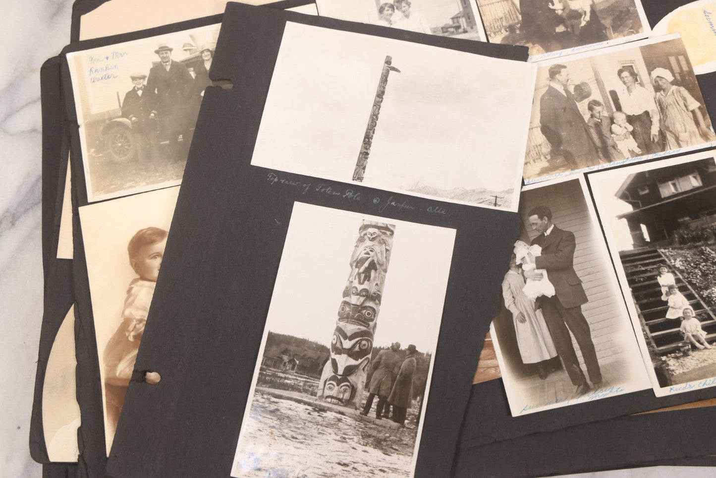 Lot 021 - Antique Snapshot Photo Album Containing 250+ Photographs Including Many Photos Of British Columbia, Railroad Accident, Bears And Bear Hunting, Animals, Cars, And Children, Circa 1905-1920, Note Pages Loose, No Covers