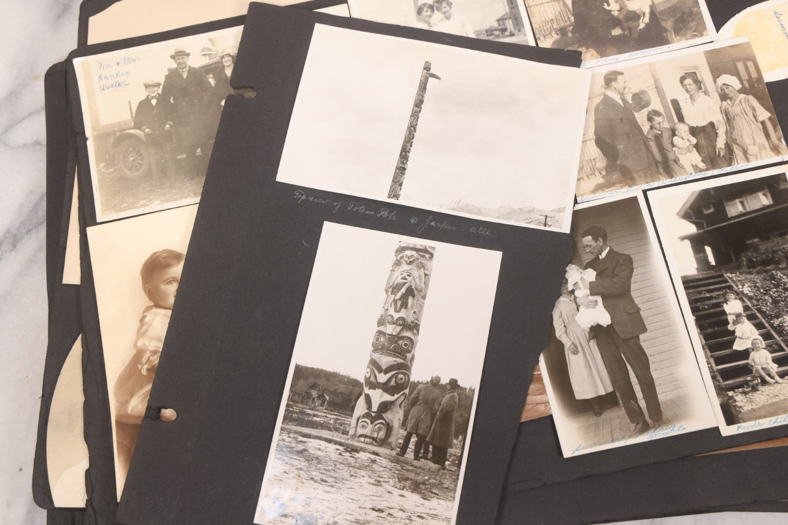 Lot 021 - Antique Snapshot Photo Album Containing 250+ Photographs Including Many Photos Of British Columbia, Railroad Accident, Bears And Bear Hunting, Animals, Cars, And Children, Circa 1905-1920, Note Pages Loose, No Covers