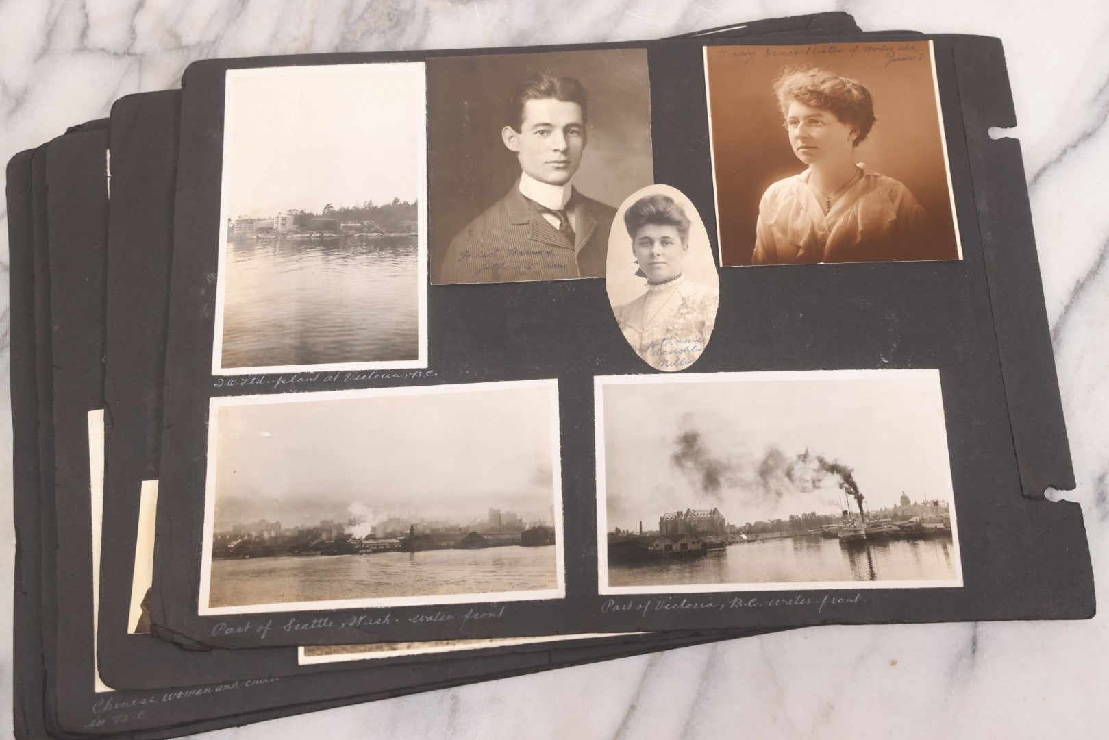 Lot 021 - Antique Snapshot Photo Album Containing 250+ Photographs Including Many Photos Of British Columbia, Railroad Accident, Bears And Bear Hunting, Animals, Cars, And Children, Circa 1905-1920, Note Pages Loose, No Covers