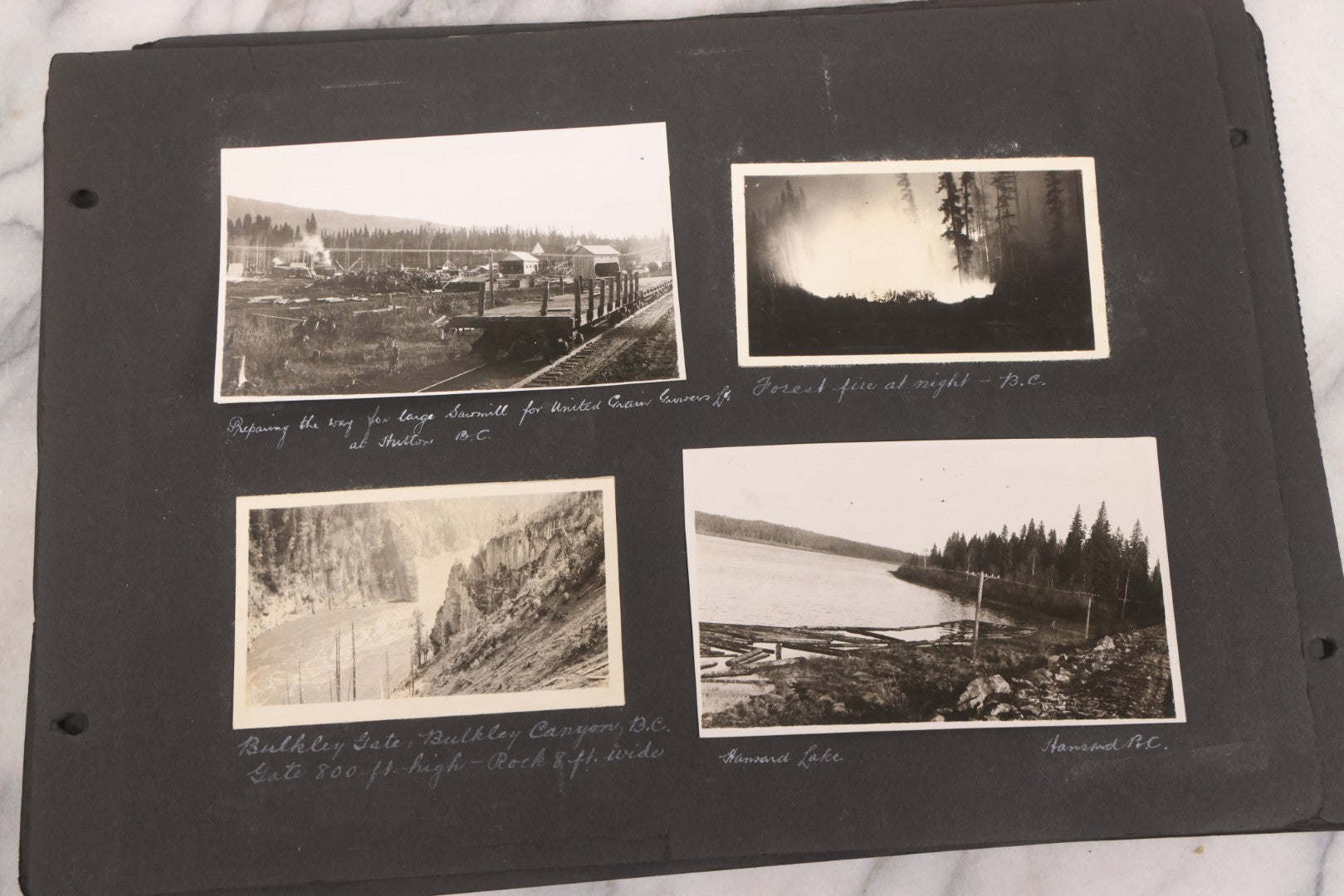Lot 021 - Antique Snapshot Photo Album Containing 250+ Photographs Including Many Photos Of British Columbia, Railroad Accident, Bears And Bear Hunting, Animals, Cars, And Children, Circa 1905-1920, Note Pages Loose, No Covers