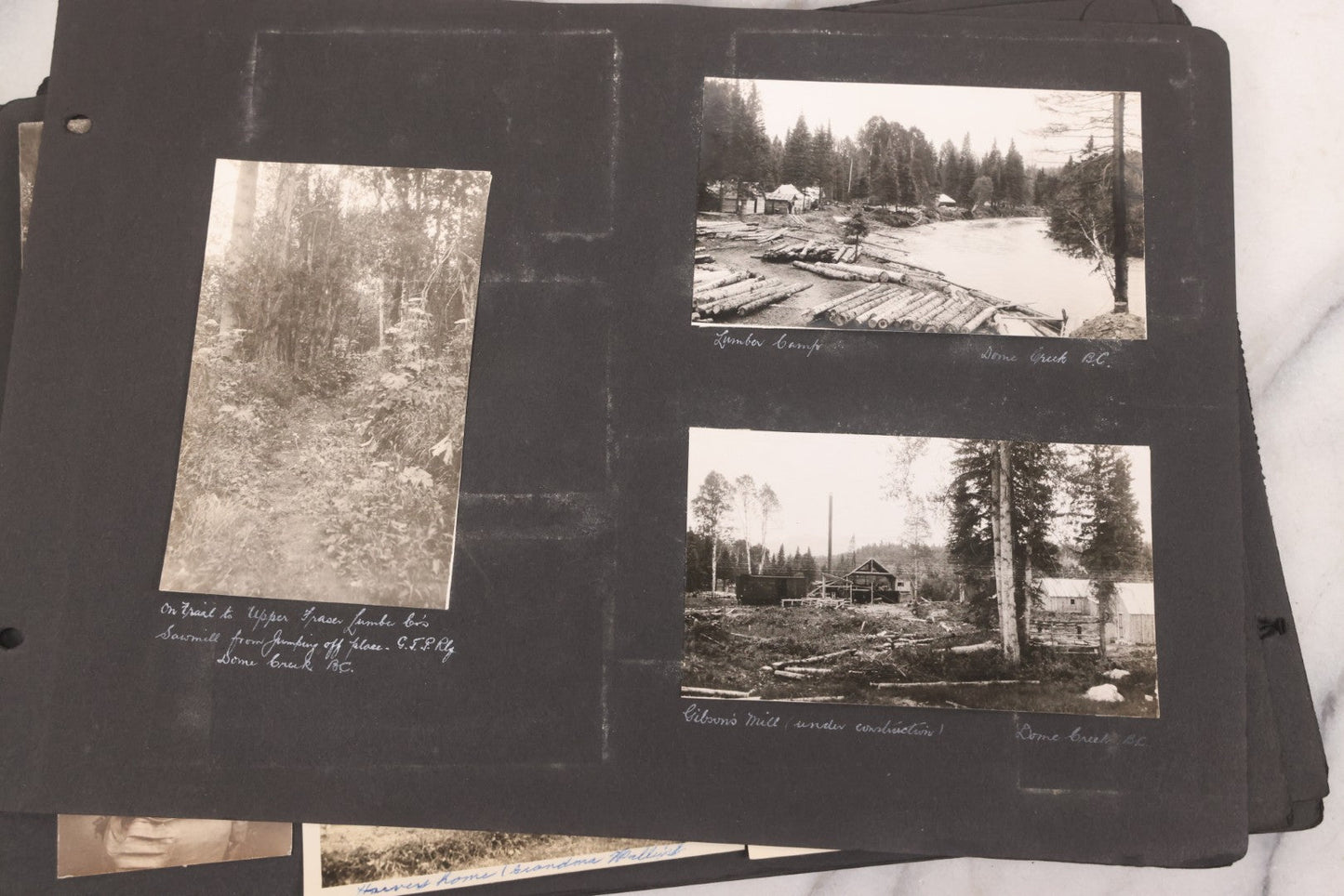 Lot 021 - Antique Snapshot Photo Album Containing 250+ Photographs Including Many Photos Of British Columbia, Railroad Accident, Bears And Bear Hunting, Animals, Cars, And Children, Circa 1905-1920, Note Pages Loose, No Covers