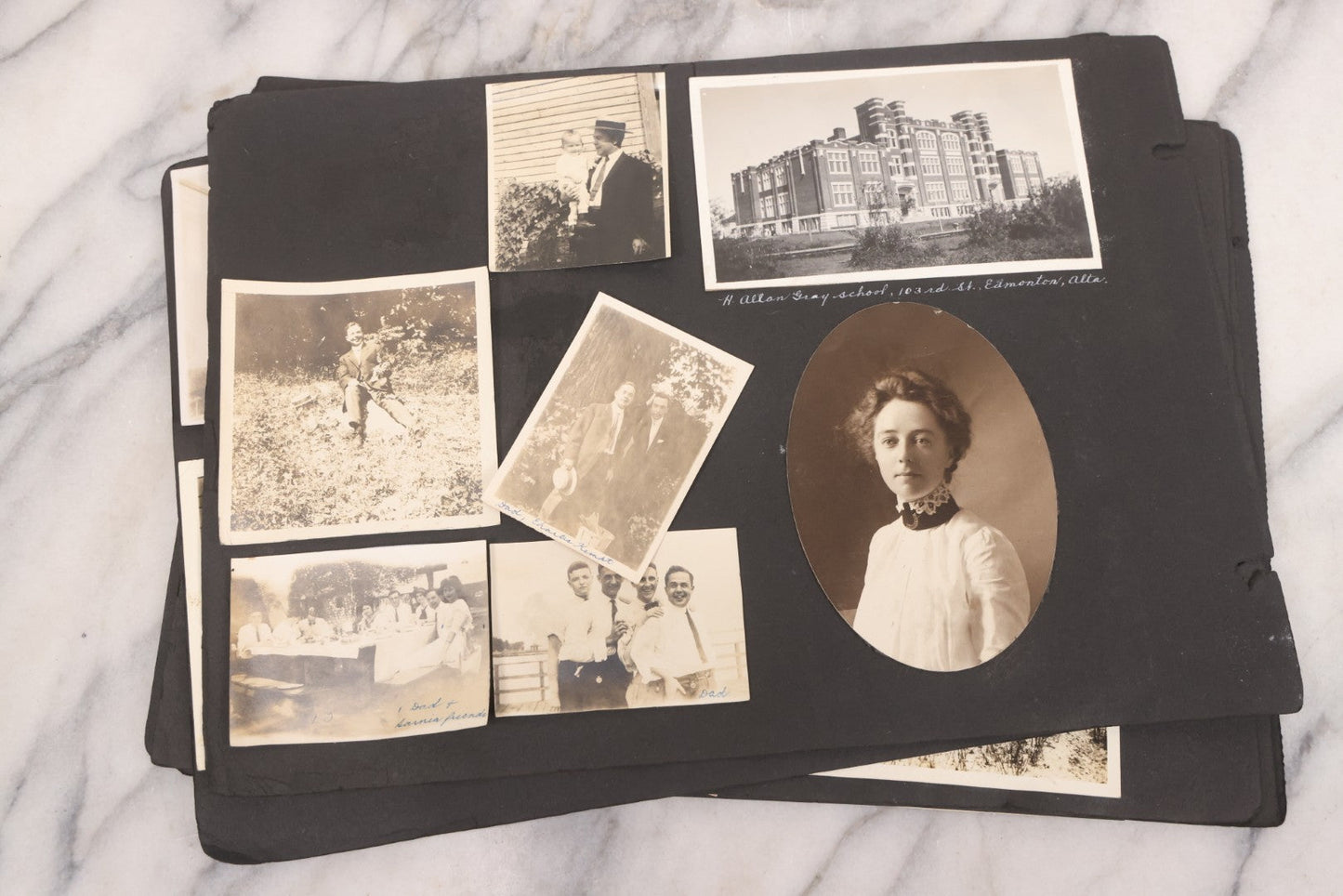 Lot 021 - Antique Snapshot Photo Album Containing 250+ Photographs Including Many Photos Of British Columbia, Railroad Accident, Bears And Bear Hunting, Animals, Cars, And Children, Circa 1905-1920, Note Pages Loose, No Covers