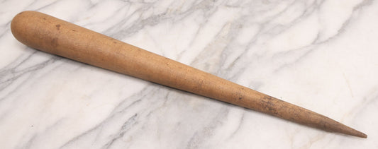 Lot 023 - Antique Nautical Wooden Fid, Tapered Stick With Sharp End And Rounded Ball End, Used For Nets And Knots On Ships, 17-3/4" Length